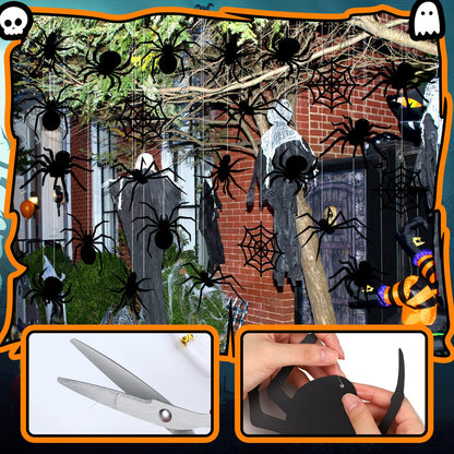 Sintuff 24 Pcs Halloween Spiders Hanging Decoration - Outdoor Spiders Webs Plastic Decor for Tree, Porch, Yard