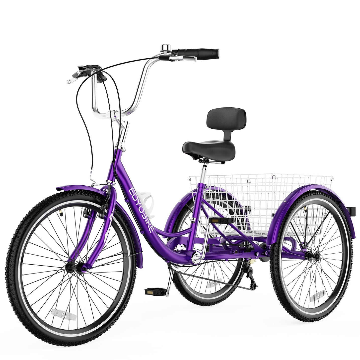 EOYOBIKE Adult Tricycle 3-Wheel Cruiser Bike, Low Step-Through, Heavy-Duty Comfort Trike with Adjustable Handlebar & Spring Saddle, Large Rear Basket, for Seniors & Adults (Orchid Rose, 26" Tire)