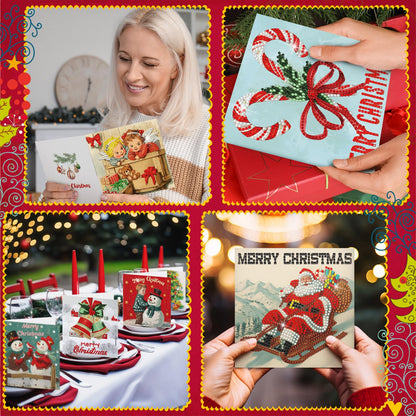 Colarr 18 Pcs Vintage Christmas Diamond Painting Greeting Card with Envelopes 5d DIY Diamond Art Snowman Santa Cards for Adults Craft Family Birthday Gifts Including 3 Pen 1 Tray 1 Sticky Wax