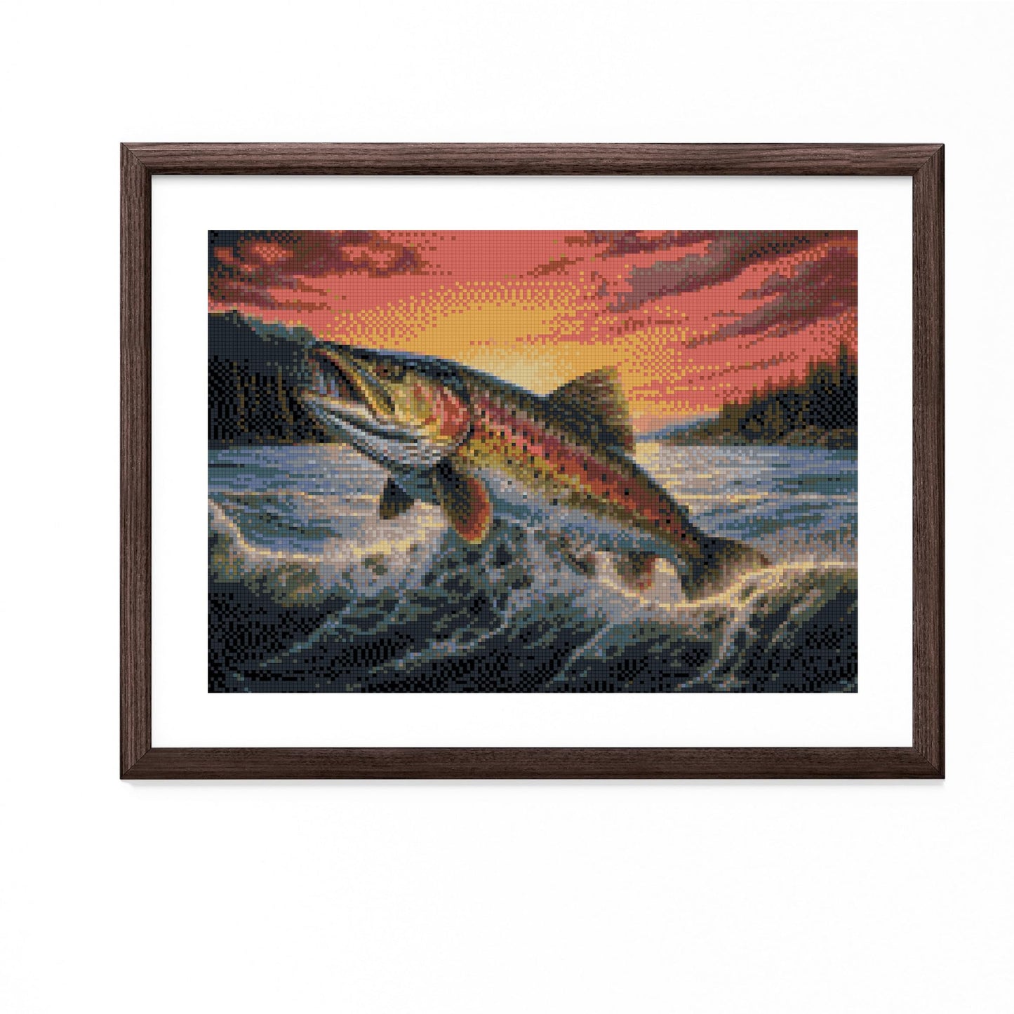 Trout Fish Jump from Water Sunset DIY 5D Diamond Art Painting by Number Kits for Adults Paint with Round Full Drill Diamond Gems Painting Art Craft for Home Wall Decor 11.8x15.8in(1)
