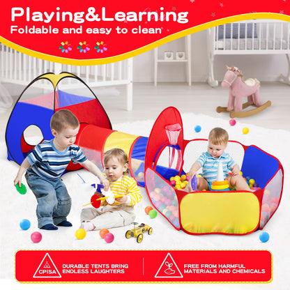 GeerWest 3 in 1 Kids Play Tent for Toddler with Baby Ball Pit and Play Tunnel, Children Indoor Outdoor Playhouse with Climbing Tunnel Toy for Toddlers, Boys and Girls Best Birthday Gifts（No Balls）