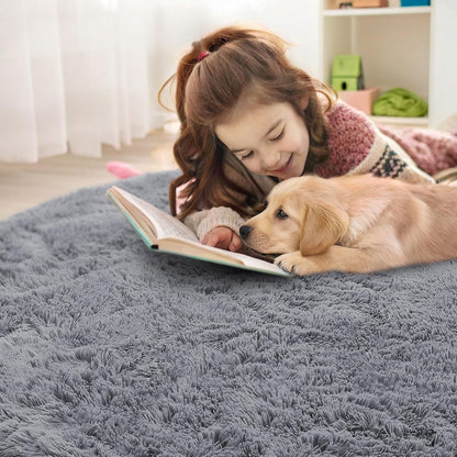 OLANLY Round Light Grey Area Rug - Soft, Machine Washable 5 ft Shaggy Carpet for Bedroom & Living Room