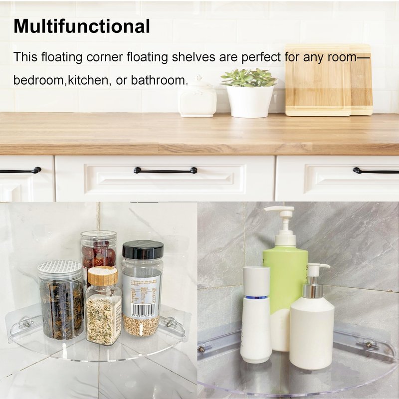NUTNAPH Acrylic Corner Shelves, Adhesive Shelf, Shower Caddy Organizer for Home Decor,Clear Shower Shelf,No Drilling Wall Mounted Bathroom Shelves (Clear 10 inch 2 set)