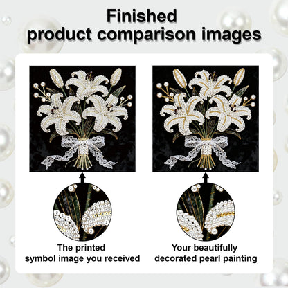 ARTopet DIY Pearl Painting Kit with Frame Gemstone Pearl Diamond Dots Beads Canvas Art Craft for Adults Beginners Display for Tabletop and Wall Mounting Home Decor-Lily