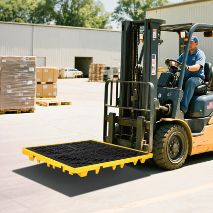 Cjgyz Spill Containment Platform with Drain, 51x51x6in, Anti-Slip Plastic, Leakproof Detachable, 4 Drum Capacity, Yellow for Industrial Use