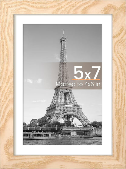 Upsimples 5x7 Picture Frame - Versatile Display for 4x6 Photos with Mat | Natural Finish, 1 Pack