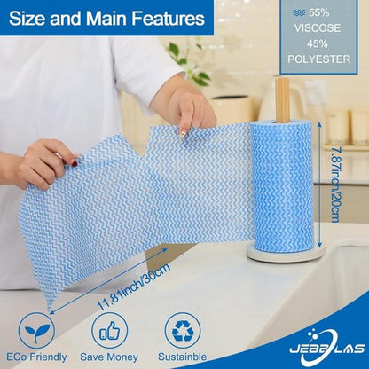 JEBBLAS Reusable Household & Kitchen Wipes, Disposable Cleaning Cloths, Wash Rags in 2 Rolls of 200 Sheets