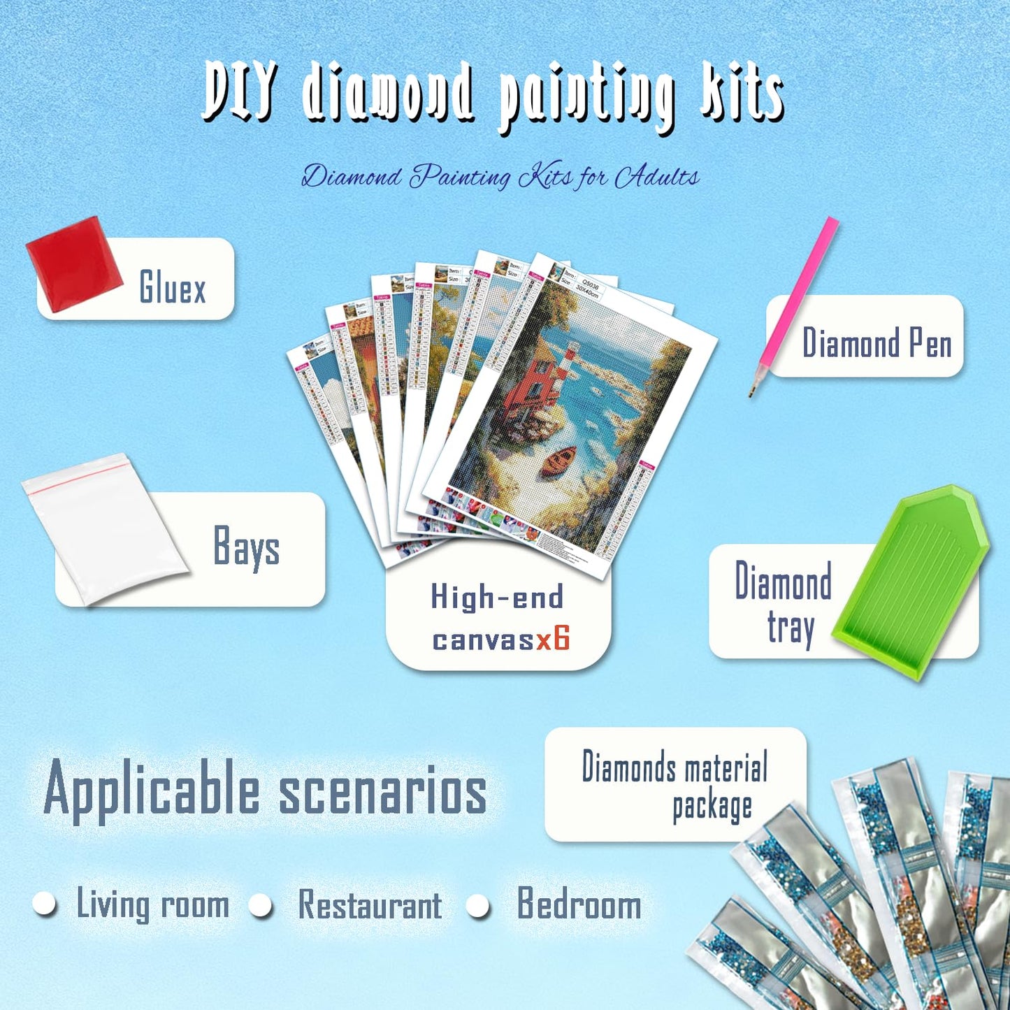 EWJRNSF 6 PCS Landscape 5D Diamond Painting Kits for Adults, Diamond Arts Kits for Beginners Diamond Art Sets, Round Full Drill Arts and Crafts Gems Home Wall Decoration 11.8x15.7 Inches