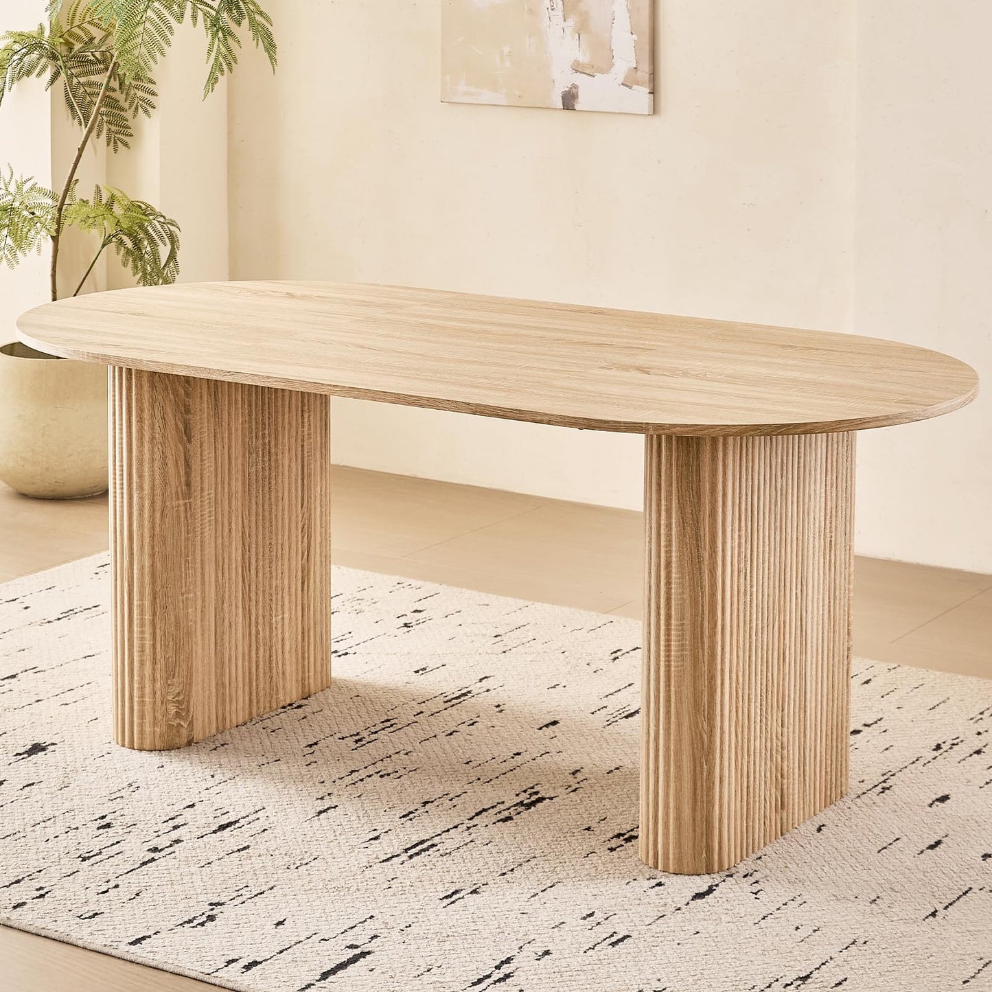 Lecafur HL 70.9" Large Dining Table for 4-6, Rounded Edges, Fully Assembled Table Base, Modern Wood Kitchen Dinner Table, Easy Setup, Natural