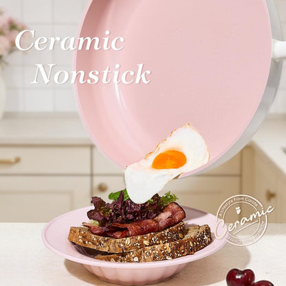 CAROTE Ceramic Frying Pan, 2 Nonstick Skillets & Silicone Spatula, Induction Compatible All Stoves