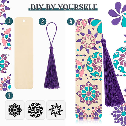TaoBary 92 Pcs Large Size Wood Bookmark Making Kit Includes 36 Unfinished Blank Bookmarks 36 Tassels 20 Templates Craft DIY Crafts, Painting, Valentine's Day, Mother's Day Gift(Floral, 6 x 2 Inch)