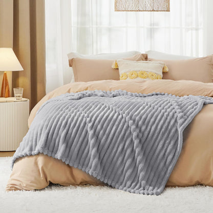 Bedsure GentleSoft Grey Throw Blanket - Cozy Fleece Blanket for Couch, Light Grey, 50x60 Inches