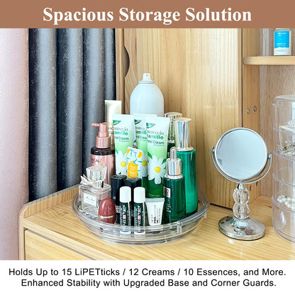 Clear Lazy Susan Organizer Turntable for Cabinet Table Top, 9.25 Inch 2 Pack 360 Rotating Spinning Makeup Organizer for Vanity, Kitchen Storage Rack Heavy-Duty Pantry Spices Tray Countertop Organizer