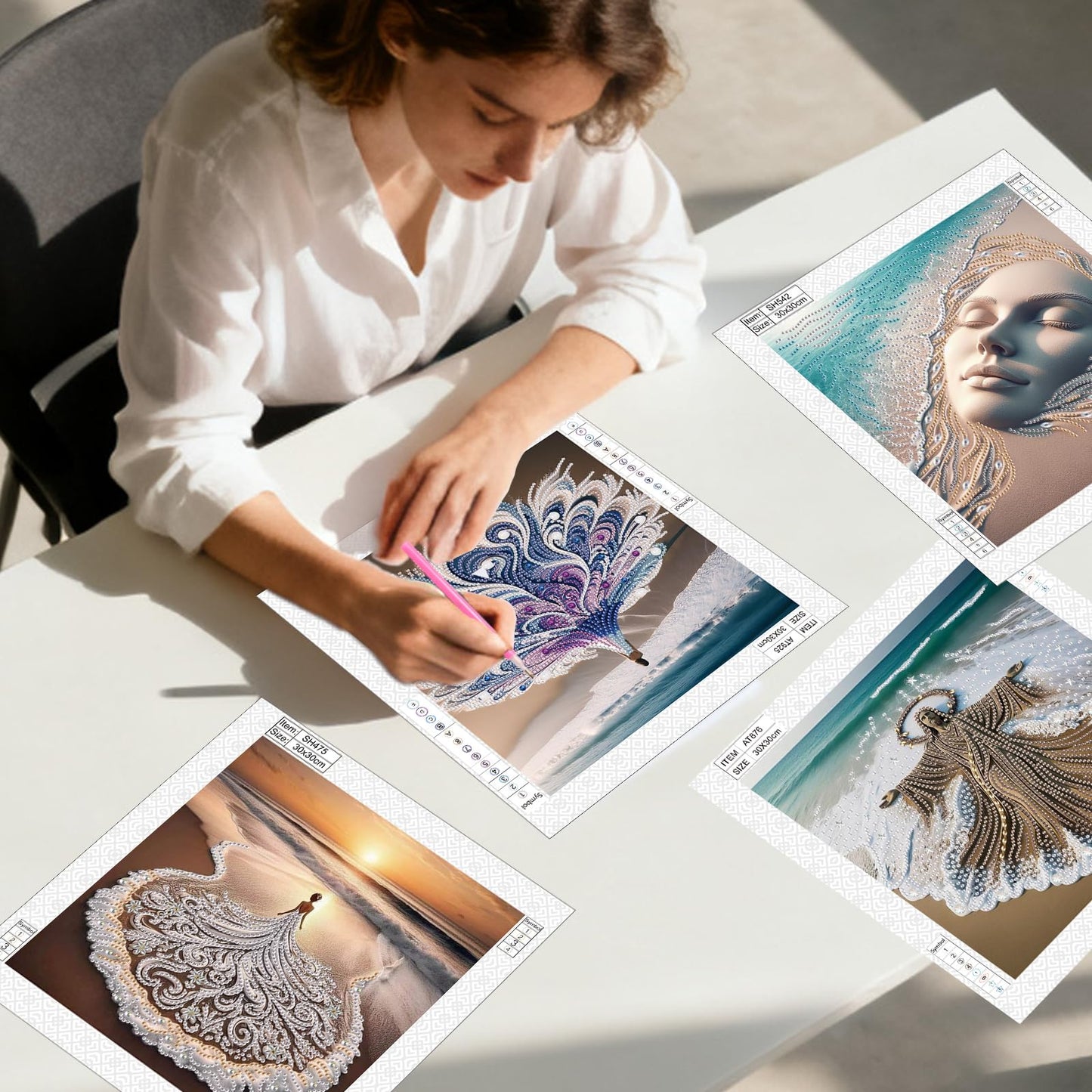 antor 4-Piece Beach Diamond Art Kits for Adults, Special Shaped Diamond Painting Kits, DIY Crystal Rhinestones Gem Art Crafts for Home Decor, Beginner Friendly, 11.8 x 11.8 Inch