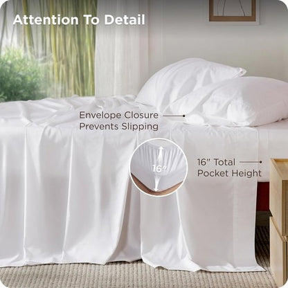 Bedsure King Size Sheet Set - Cooling Bamboo Rayon Sheets | Deep Pocket, Soft & Breathable White Bedding