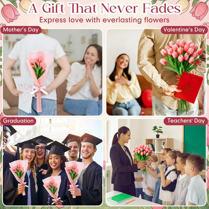 Zeyune Graduation Gifts Mini Faux Tulip Bouquet Kit, 10 DIY Artificial Tulip Flower Bouquets with Wrapping Paper and Ribbons, Class of 2026 Party Favors Gifts for Students Teachers Guests(Pink)