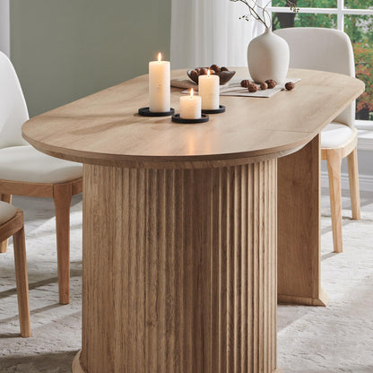 T4TREAM 63" Fluted Oval Dining Table for 4-6, Mid-Century Modern Kitchen Table with Thickened Edge & Semi-Cylindrical Base, Wood Table for Dining Room/Kitchen/Home Office, Natural Oak (Table Only)
