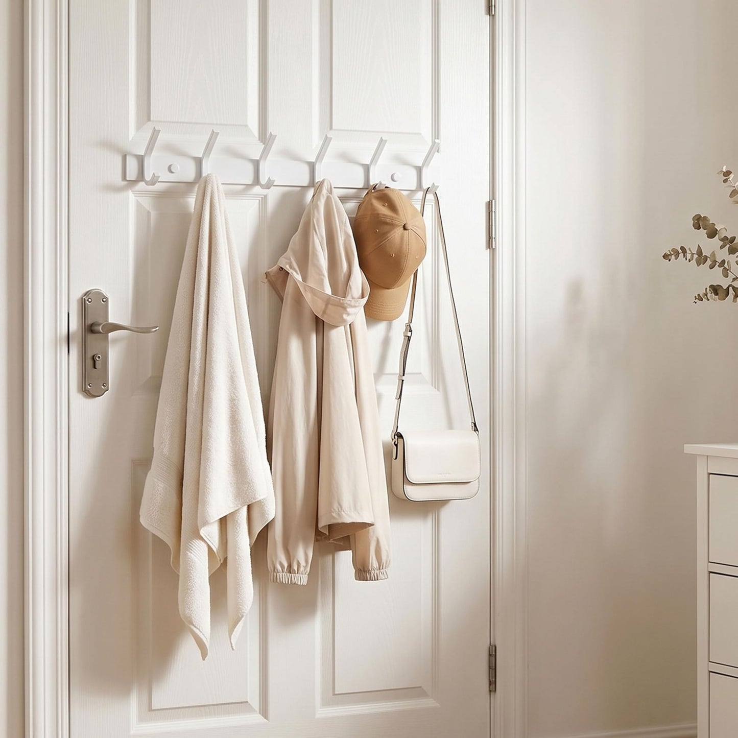 WEBI Coat Rack Wall Mount,Coat Hooks Wall Mounted,Coat Hanger Wall Hook Rack,6 Hooks for Hanging Coats,Jacket,Hats,Clothes,White