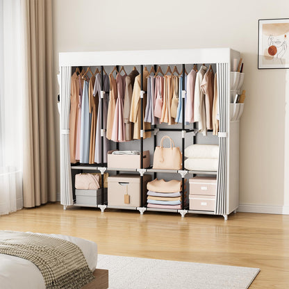 VTRIN Portable Closet for Hanging Clothes 67 Inch Wide Large Capacity Portable Wardrobe Closet with Cover, 4 Storage Shelves and 4 Hanging Rod Sturdy Free Standing Closet for Bedroom, White