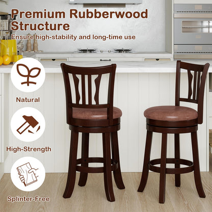 COSTWAY 26" Counter Height Stools Set of 4, Swivel High-Top Chairs with Backrest & Faux Leather Padded Seat, Rubber Wood Counter Barstools with Footrest for Kitchen, Dining Room, Pub (4,26'')