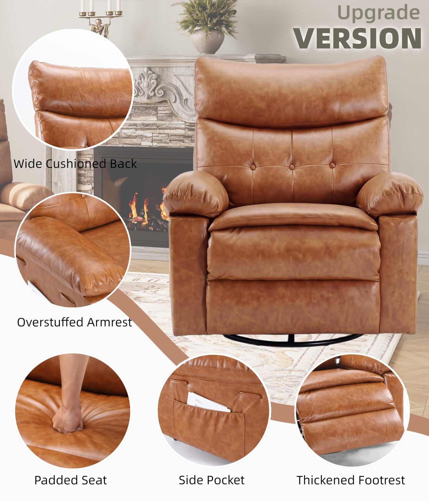 Oversized 360° Swivel Rocking Recliner Chair with Massage & Heat, Remote Control Lazy Chair for Adults with Comfort Arms and Back for Adults, Ergonomic Recliner for Living Room, Bedroom, Nursery