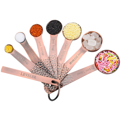 Smithcraft Measuring Cups and Spoons Set 14, Copper Measuring Cups and Spoons Set for Dry & Liquid, Metric & US Stainless Steel 6 Measure Cups and 7 Spoons Set w/Leveler for Kitchen & Baking