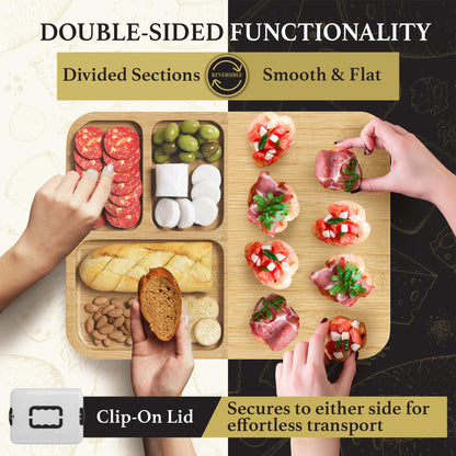 Trayful Charcuterie Board with Lid - Reversible, 2-in-1 Travel Portable Cheese Board for Picnics & Entertaining - Housewarming Gift Set Idea - Covered Snack Serving Tray - Large Food Platter