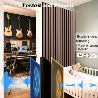 Fivaz 6 Pcs 94" × 11" Wood Panels for Wall, Soundproof Wood Slat Wall Paneling, Stylish Decor Acoustic Wall Panels for Wall and Ceiling, Odor-Free & Easy to Install, Dark Walnut