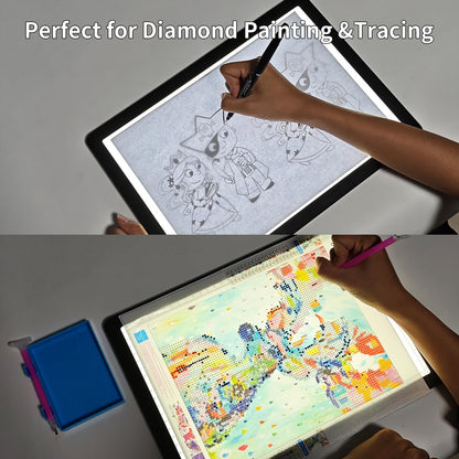 Phylosal Rechargeable A4 LED Light Pad for Diamond Painting, Ultra-Thin Magnetic Tracing Light Box for Drawing, Diamond Art Light Board with Side Button, Super Bright Light Table for Sketching (Black)
