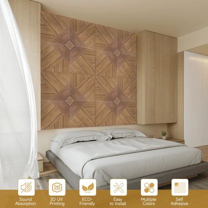 Autorific Acoustic Wall Panels,6 Pack Total Size 72 x 48 Inches,Self-Adhesive Decorative Acoustic Panels for Wall and Ceiling,3D UV Printing with Wood Look,Beech