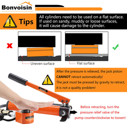 Bonvoisin Hydraulic Ram Jack 30T Low Profile Porta Power Cylinder Multi-Section 2.13" Stroke Lifting Cylinder for Machinery Shipbuilding Bridge Construction