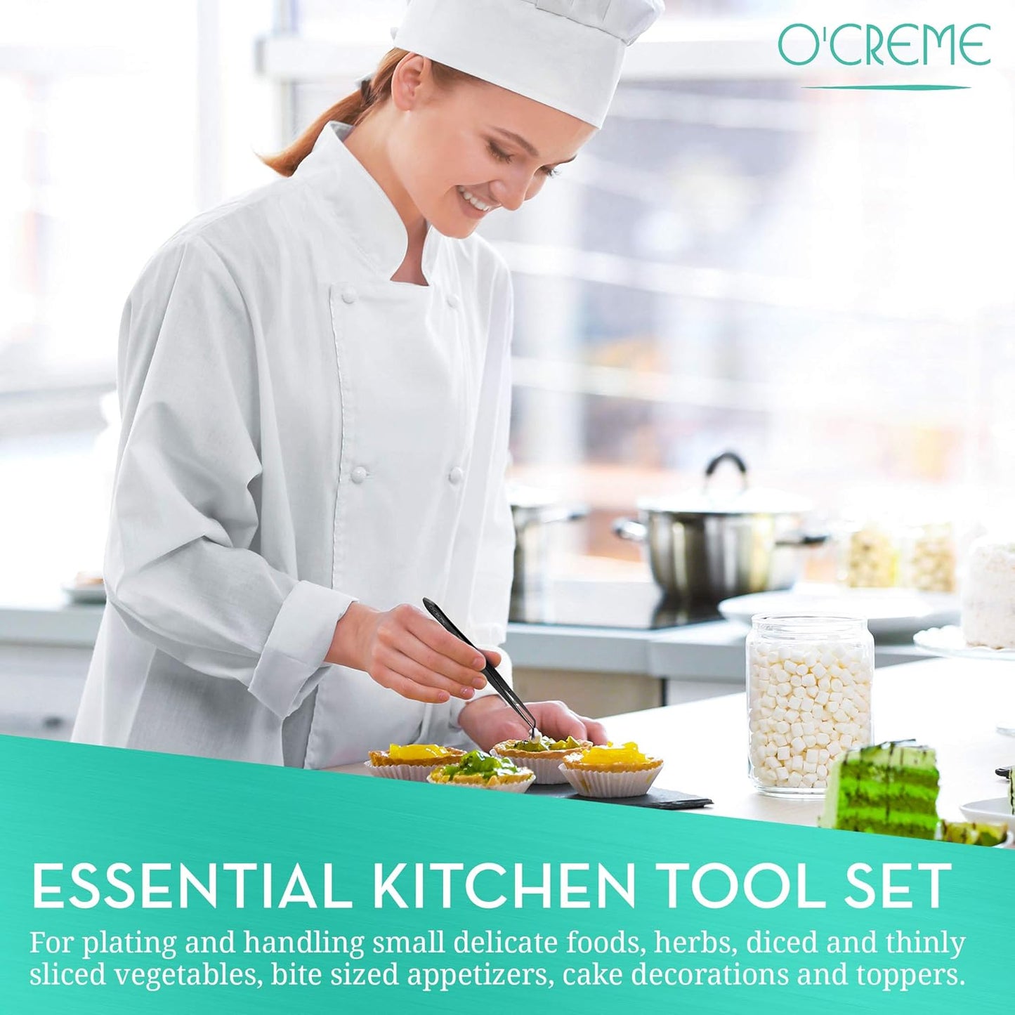 O'Creme Stainless Steel Precision Kitchen Tweezer Tongs, 6.25" with Fine Tip (Blue)