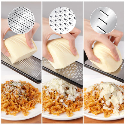 LHS Lemon Zester Grater Set of 3 - Cheese Grater Kitchen Tool for Parmesan Cheese, Ginger, Nutmeg, Chocolate, Vegetables, Stainless Steel Cheese Shredder（Fine & Ribbon & Coarse Blades）