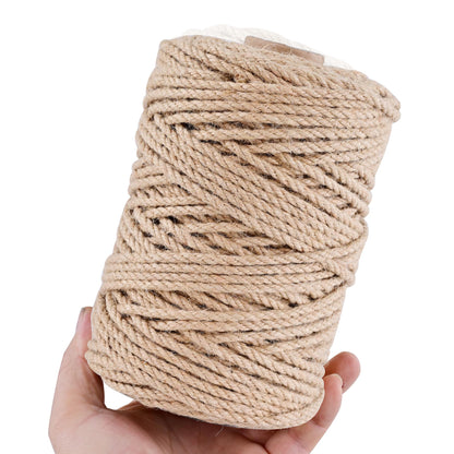 Natural Jute Twine 656ft 4mm,3Ply Twisted Thick Twine Rope Strong Jute String Roll for Crafts Gift Wrapping Gardening Home Decor Bundling Cat Scratching Post