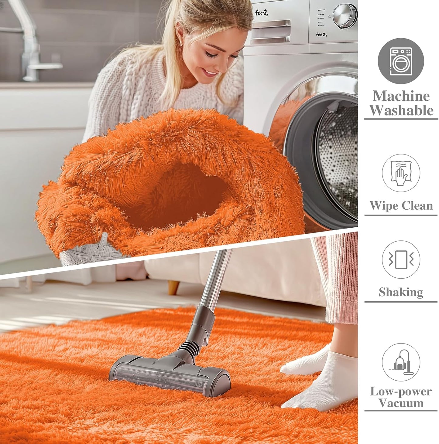 OLANLY Large 5x7 Machine Washable Area Rug - Soft Fluffy Shaggy Carpet for Living Room & Bedroom | Orange