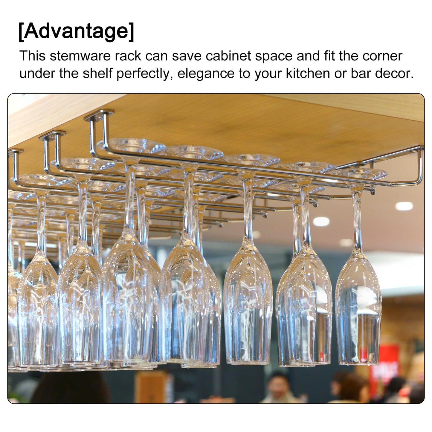 uxcell Wine Glass Rack Under Cabinet, 4Pcs 10-Inch Stemware Wine Glass Hanging Rack Stainless Steel Wine Glass Organizer Storage Hanger for 5mm Stemware Column, Gold