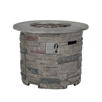 YOPTO Outdoor 32" Round Propane Fire Pit Table,40,000 BTU,MgO Stone Finish with Lightweight Concrete and Natural Stone Finish,Patio Heater for Garden Backyard Deck,Rain Cover,Stone Gray