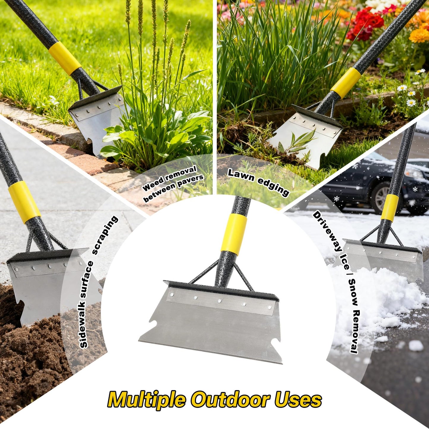 Garden Flat Shovel,60” Ice Scraper,Snow Shovel for Driveway, Stainless Steel Multifunctional Cleaning Shovels Chopper Floor Scraper for Outdoor Walkway Car Snow Ice Weeds Moss Removal