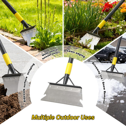 Garden Flat Shovel,60” Ice Scraper,Snow Shovel for Driveway, Stainless Steel Multifunctional Cleaning Shovels Chopper Floor Scraper for Outdoor Walkway Car Snow Ice Weeds Moss Removal