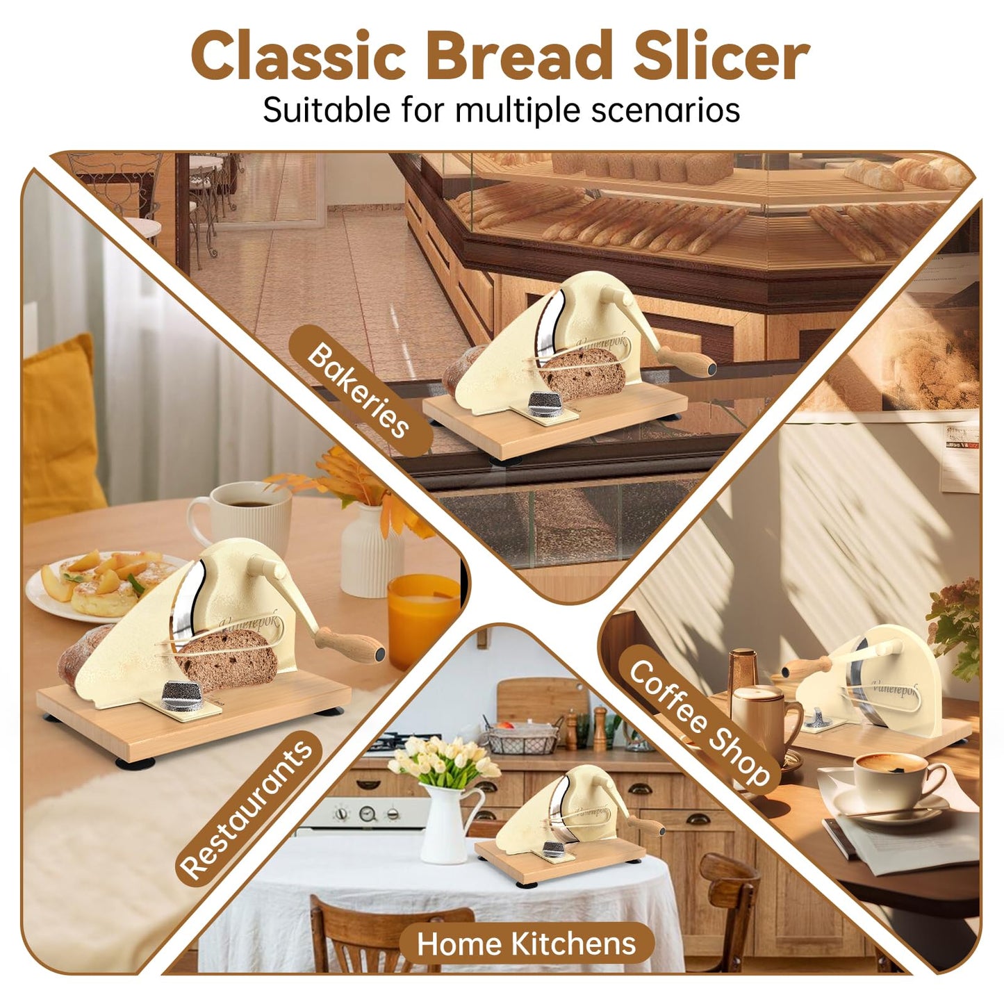 Upgrade Manual Bread Slicer for Homemade Sourdough Bread, Classic Hand Crank Home Bread Slicer With Scale Line and Steel Fence, Sharp Blade, Adjustable Width for Homemade & Commercial Use