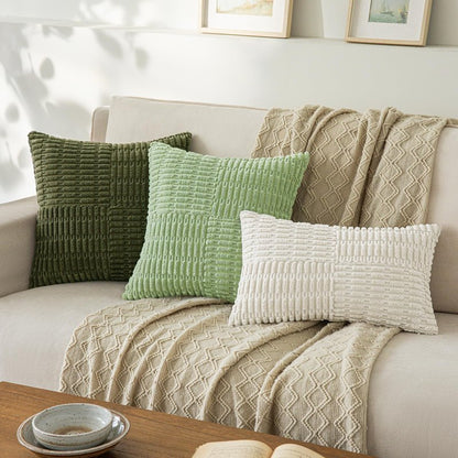 Softalker Spring 18x18 Throw Pillow Covers Cream, Set of 2 Soft Corduroy Boho Textured Modern Pillow Cases, White Decorative Cushion Covers for Couch Patio Living Room Sofa Easter Gift, Beige