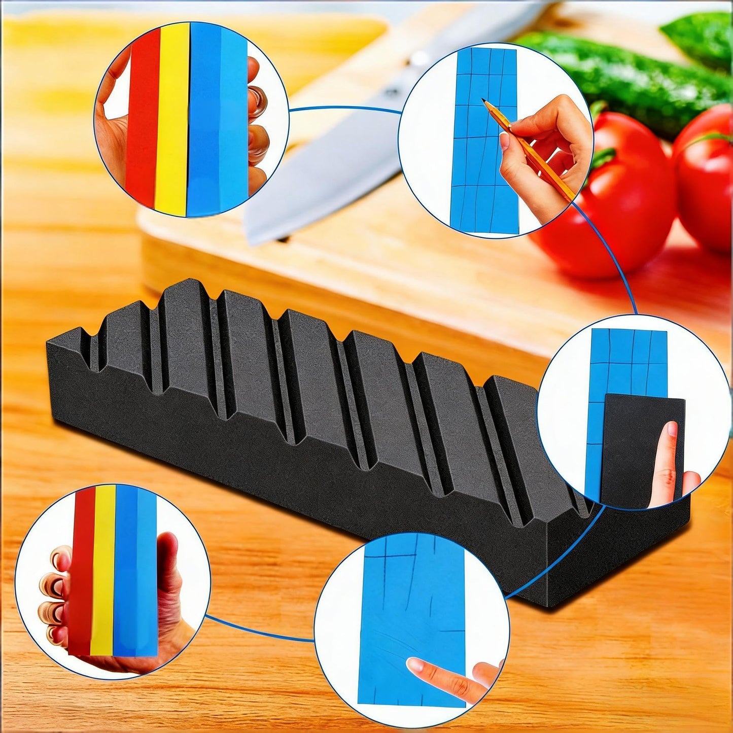Dual Grit Whetstone 400/1000 3000/8000 Knife Sharpener with Leather Strop, Flattening Stone, Bamboo Base, 3 Non-slip Rubber Bases & Angle Guide | Perfect for Chef
