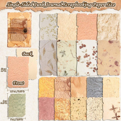 226 Sheets Vintage Scrapbook Paper Kit with Photo Tapes, Textured Scrapbooking Supplies Craft Paper for Junk Journal Supplies Planner Mixed Collage Materials Embellishments