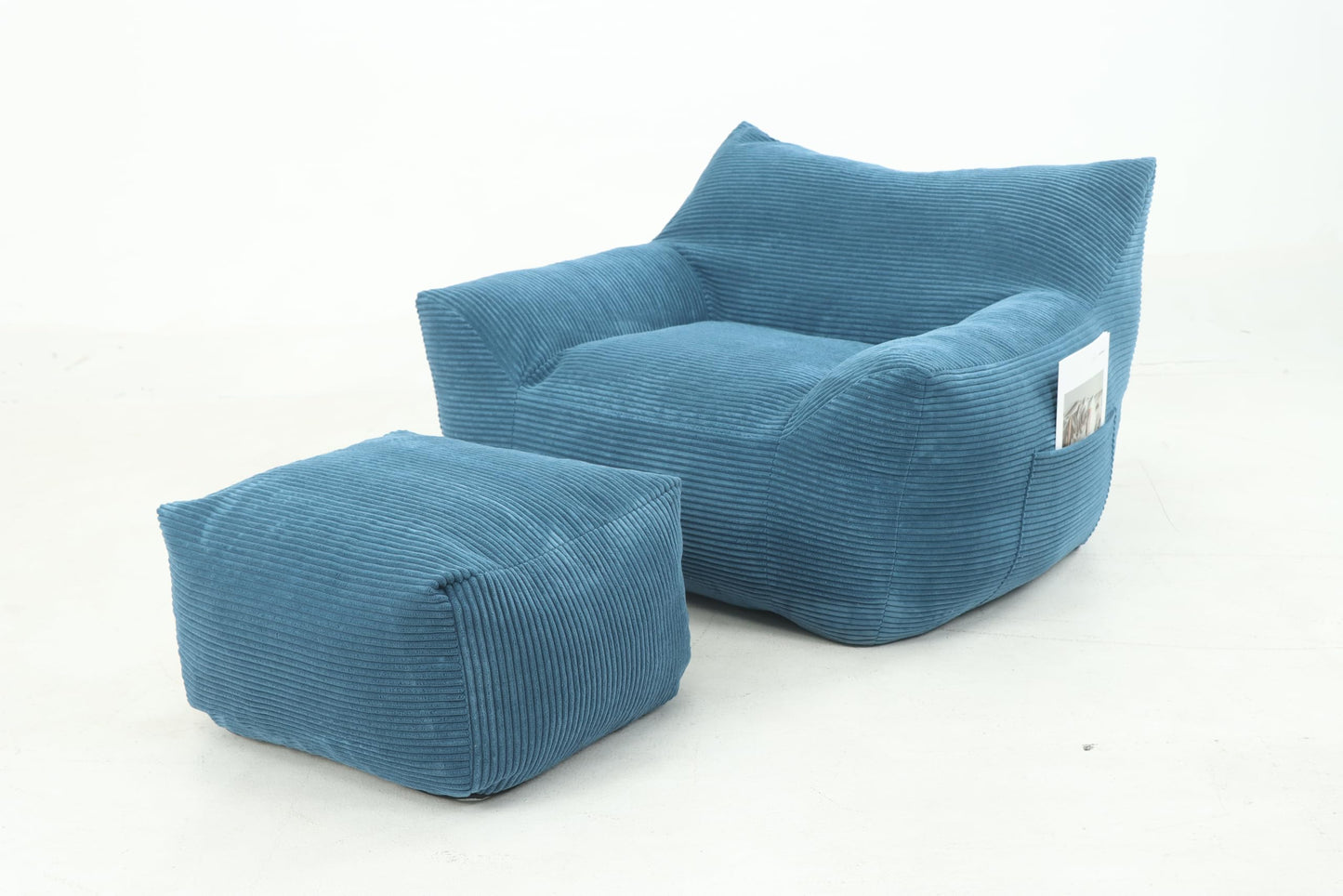 Oversized Bean Bag Chair for Adults, Large Comfy Foam Filled Lounger with Armrests for Living Room, Bedroom & Dorm, 42" W x 43" D x 31" H, Includes Ottoman (Blue)