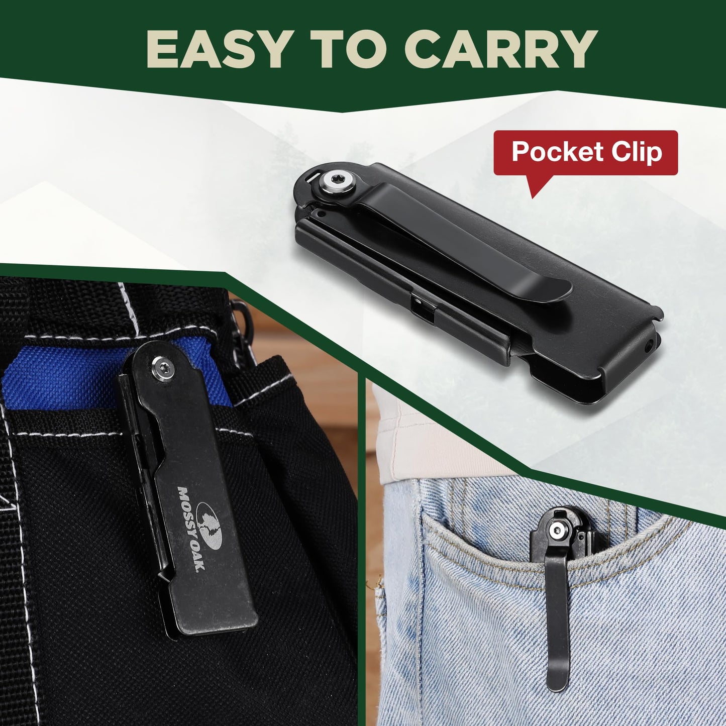 MOSSY OAK 2-pack Folding Pocket Utility Knife Set, Quick Change Box Cutter with Frame Lock, EDC Foldable Razor Knife with Belt Clip, Stone Washed