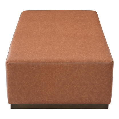 Christopher Knight Home Terra Faux Leather Upholstered Ottoman Bench, Wooden Sofa Foot Stools, PU Rectangular Pouf Coffee Table, Living Room Sofa Extra Seat, Tan Brown