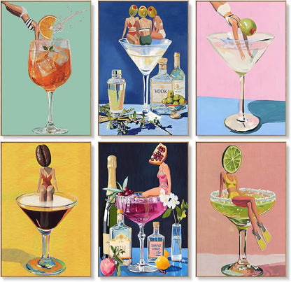 GOUOYANA Diamond Painting Kits for Adults-6 Pack, Cocktail Adult 5D Diamond Art Kits for Beginner Cocktail DIY Full Drill Diamond Dots Crystal Craft Kits for Home Wall Decor Gifts(6 Pack/12X16 Inch)