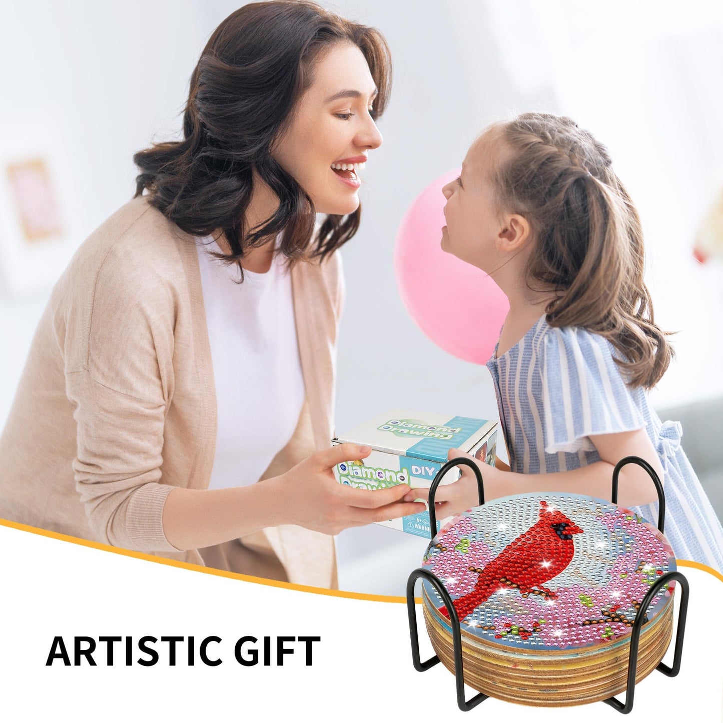 Cardinal Diamond Art Coasters Kit, 8 Pcs Red Bird Diamond Painting Coaster with Holder and Cork Pads, Non-Slip DIY Coasters Art for Adults Beginners DIY Craft Home Decor, Christmas Birthday Gifts