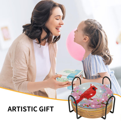 Cardinal Diamond Art Coasters Kit, 8 Pcs Red Bird Diamond Painting Coaster with Holder and Cork Pads, Non-Slip DIY Coasters Art for Adults Beginners DIY Craft Home Decor, Christmas Birthday Gifts