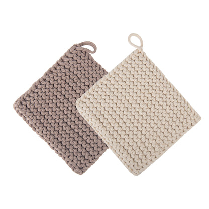 Eiyye Thick Crocheted Pot Holders, Handmade Hot Pads Crocheted Trivets for Kitchen hot Dishes(2-Pack), 8"x8" (White and Taupe)
